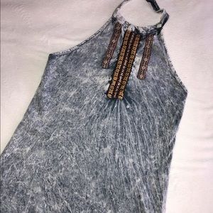 GREY EMBROIDERED HALTER TOP